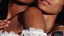 Ebony and Middle Eastern girlfriend strip each other naked in this softcore porn video